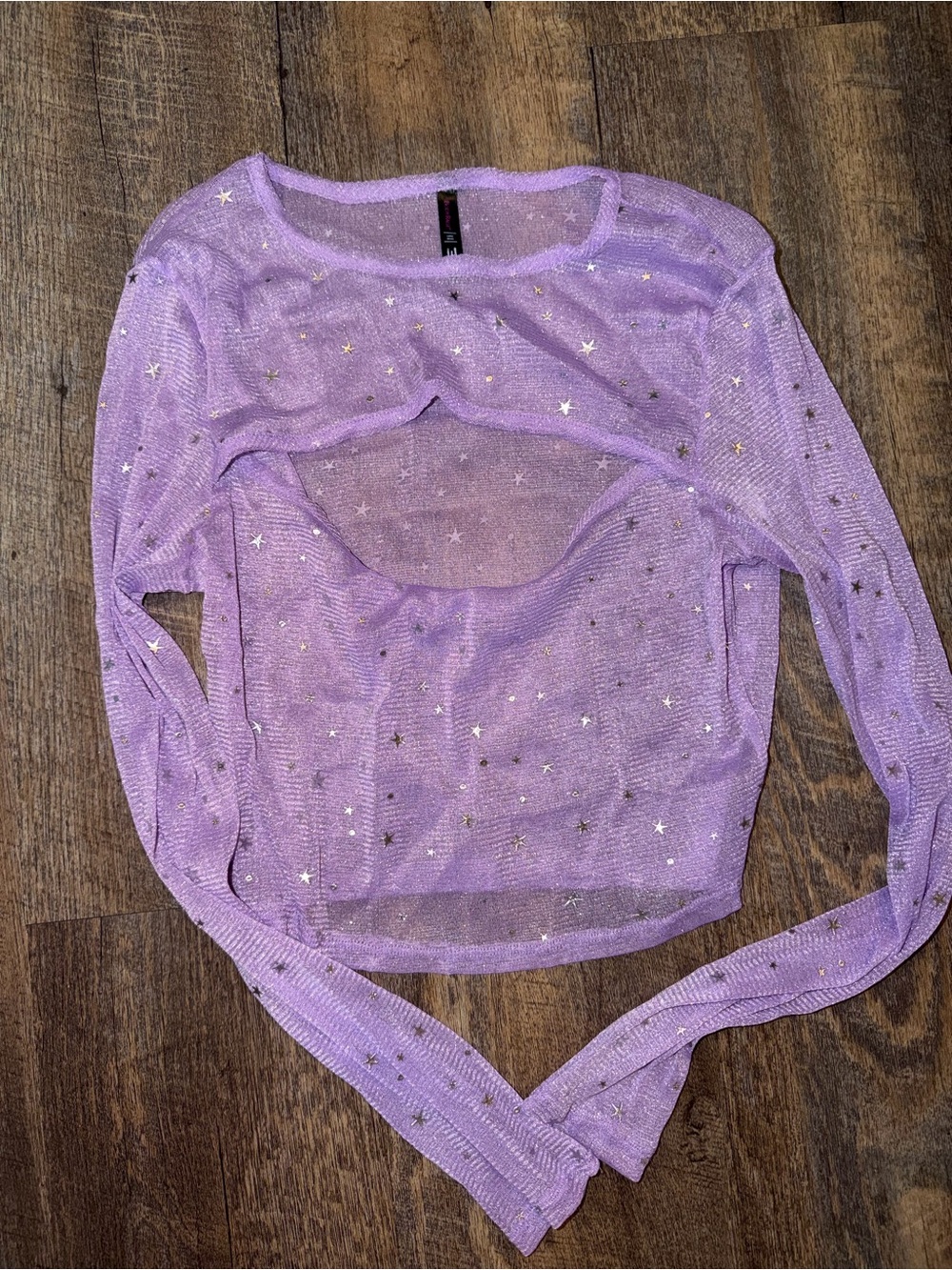 Spencer's Lavender Sheer Star Mesh Long Sleeve Top